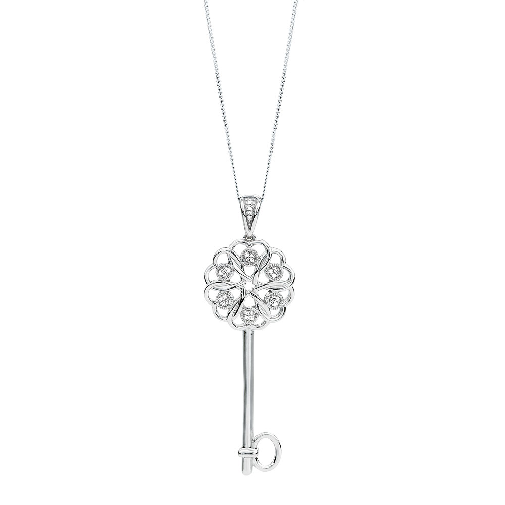 Key Pendant with Diamonds in Sterling Silver