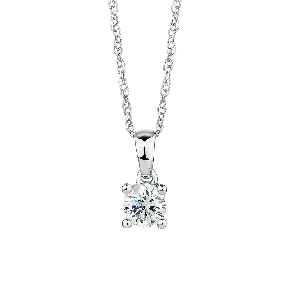 solitaire pendant with a 1 4 carat diamond in 18ct white gold diamond clarity i2