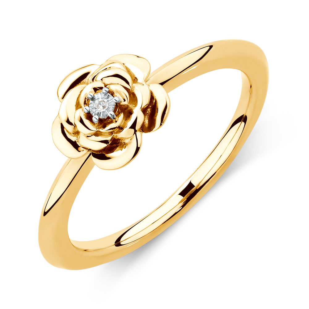 Diamond Set Flower Stacker Ring in 10ct Yellow Gold