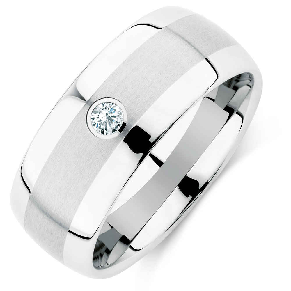 9mm Men's Diamond Set Ring in White Tungsten