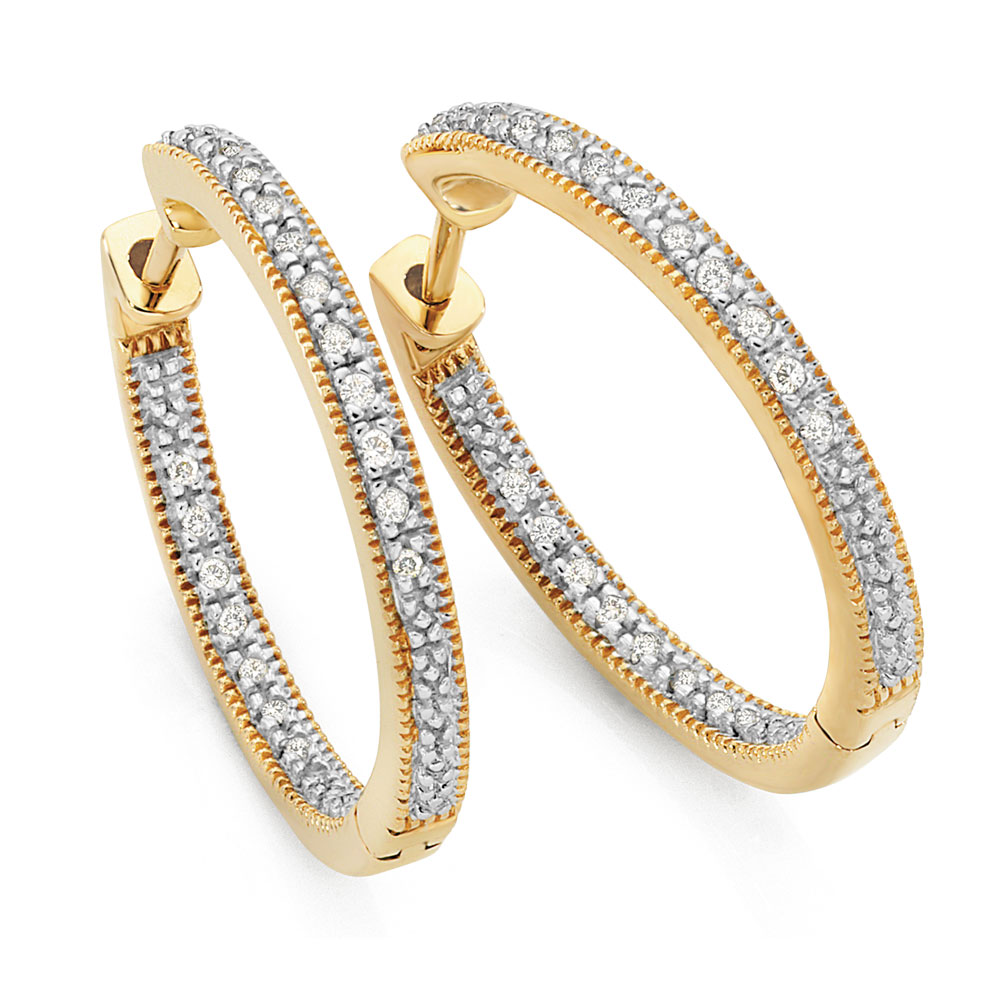 Hoop Earrings with 0.15 Carat TW of Diamonds in 10ct Yellow Gold
