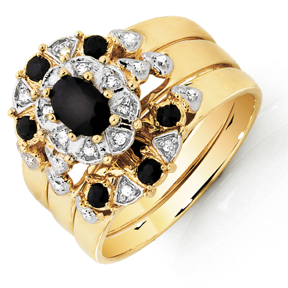Ring with Sapphire & Diamonds in 10ct Yellow Gold Ring with Sapphire & Diamonds in 10ct Yellow Gold