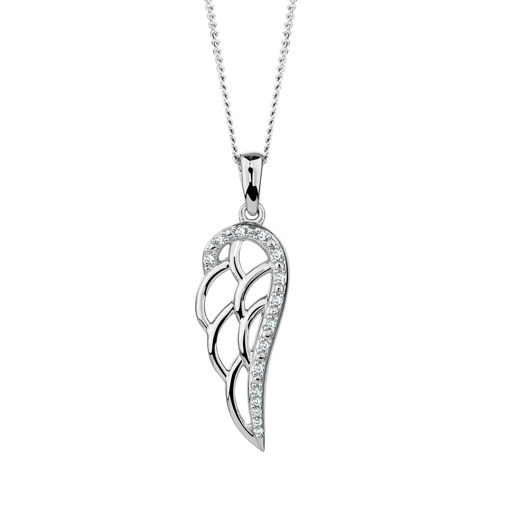 Angel Wing Pendant with Diamonds in Sterling Silver