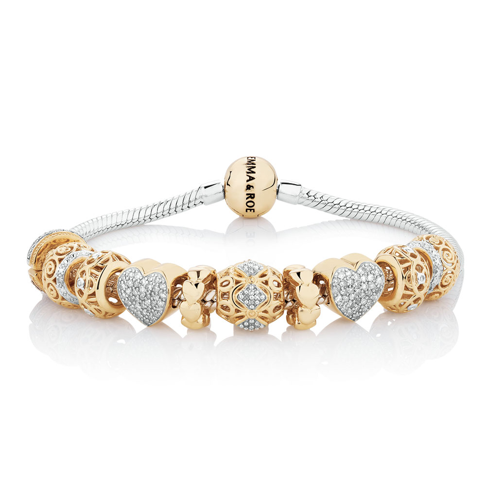 Starter Charm Bracelet with 0.57 Carat TW of Diamonds in 10ct Yellow