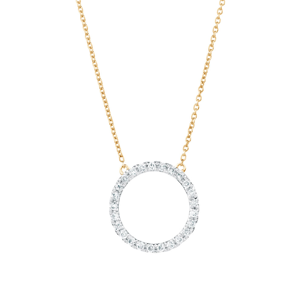 Geometric Circle Necklace with Diamonds in 10ct Yellow Gold
