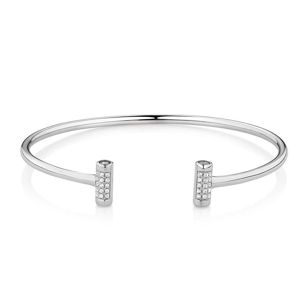 Cuff Bangle with Cubic Zirconia in Sterling Silver