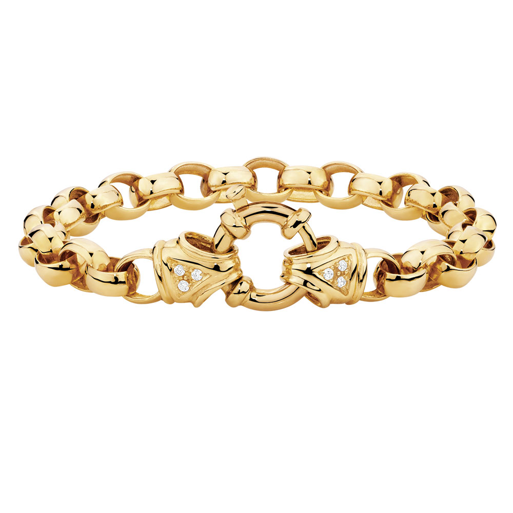 19cm (7.5") Diamond Set Belcher Bracelet in 10ct Yellow Gold