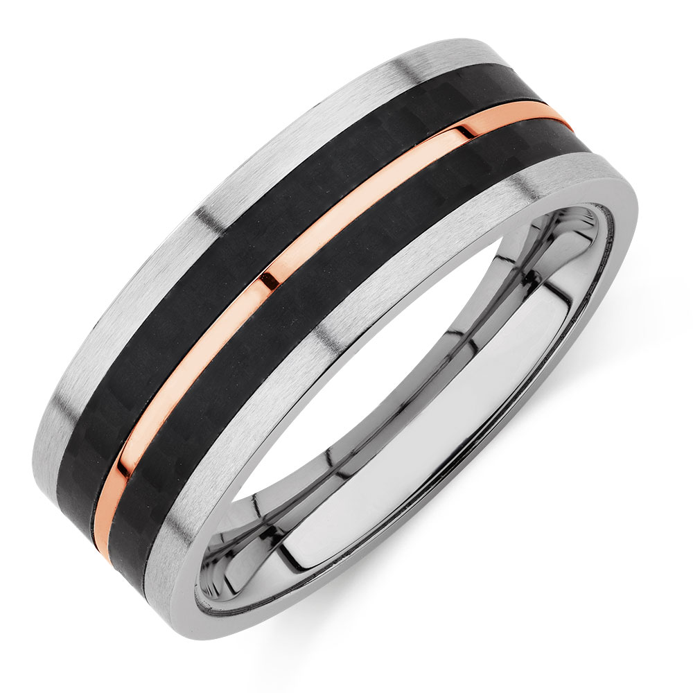 Men&#39;s Ring in Black & Rose Plated Stainless Steel