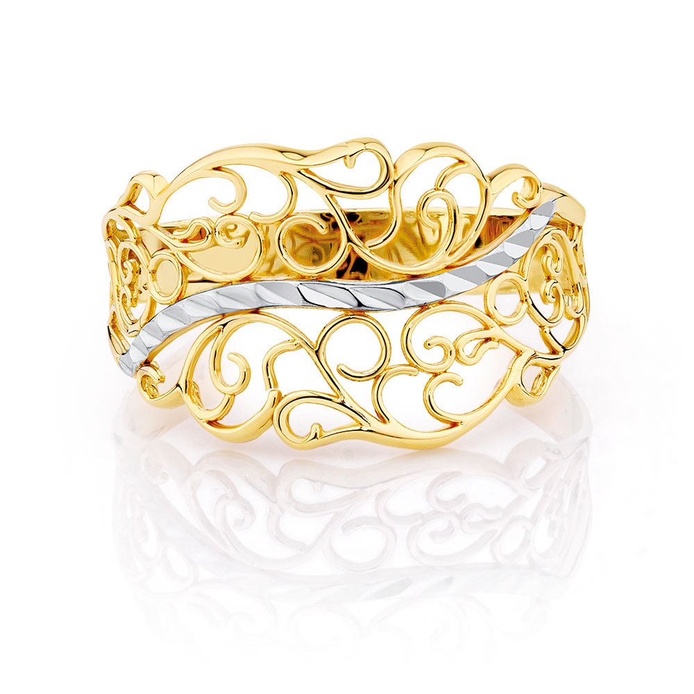 Filigree Ring in 10ct Yellow & White Gold