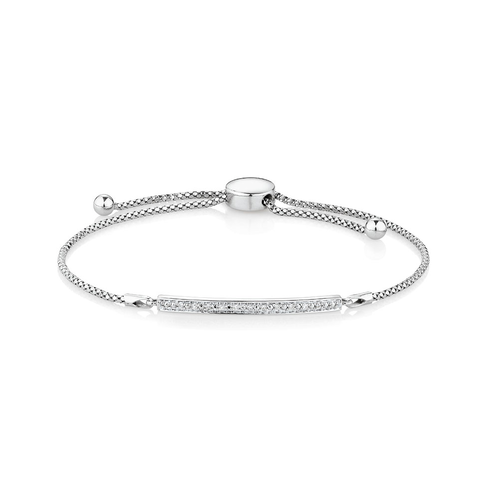 Adjustable Bracelet with Diamonds in Sterling Silver