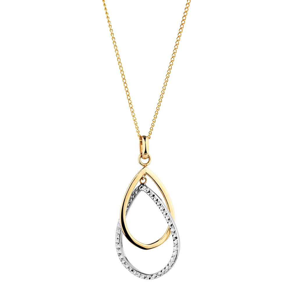 Teardrop Pendant in 10ct Yellow & White Gold