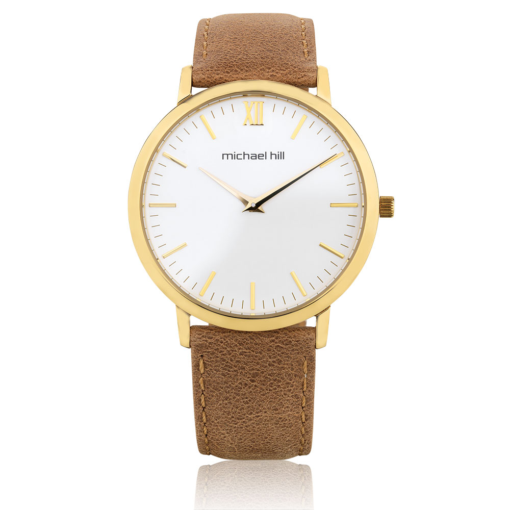Ladies Gold Tone Stainless Steel Watch with Leather