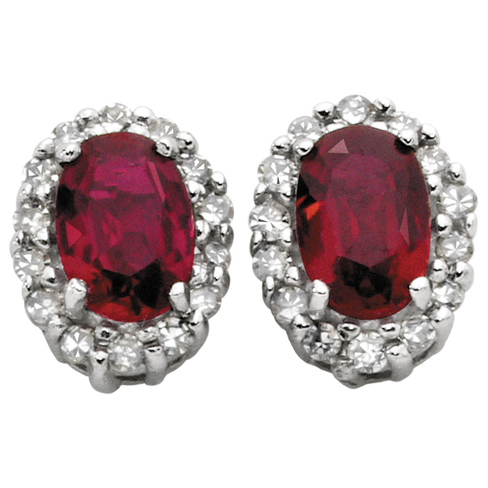 Stud Earrings with Created Ruby & Diamonds in 10ct Yellow & White Gold