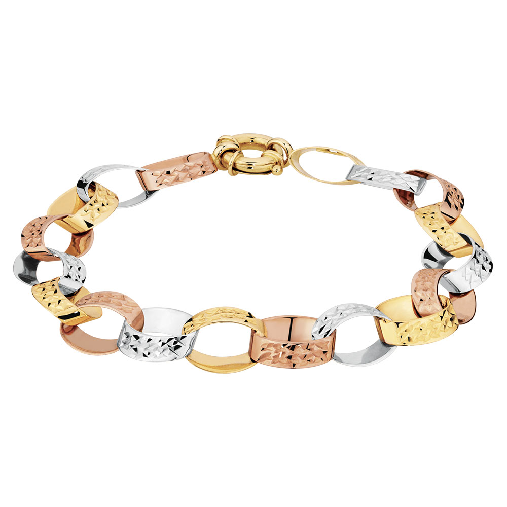 19cm (7.5") Belcher Bracelet in 10ct Yellow, White & Rose Gold