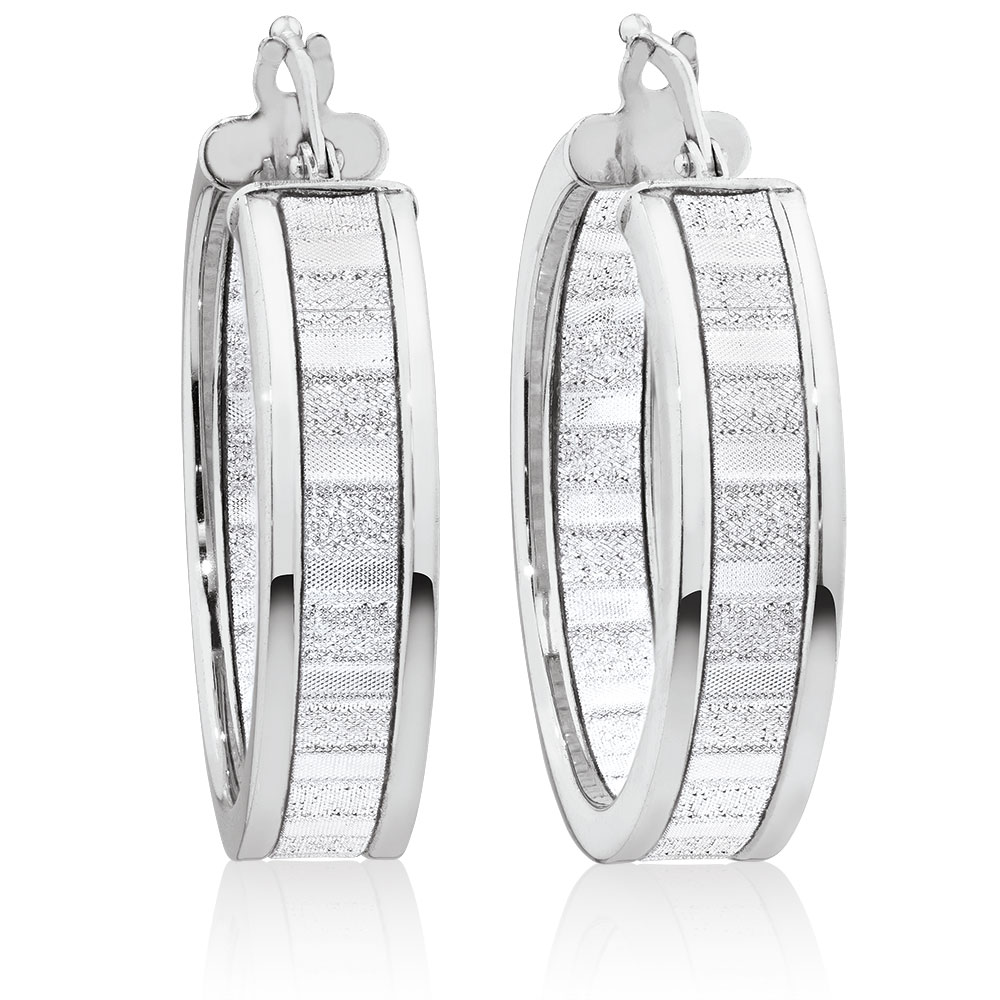 Glitter Hoop Earrings in Sterling Silver