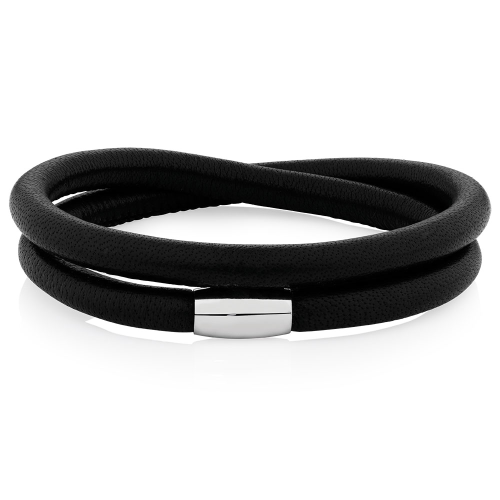 Black Leather 38cm (15") Wild Hearts Double Wrap Bracelet