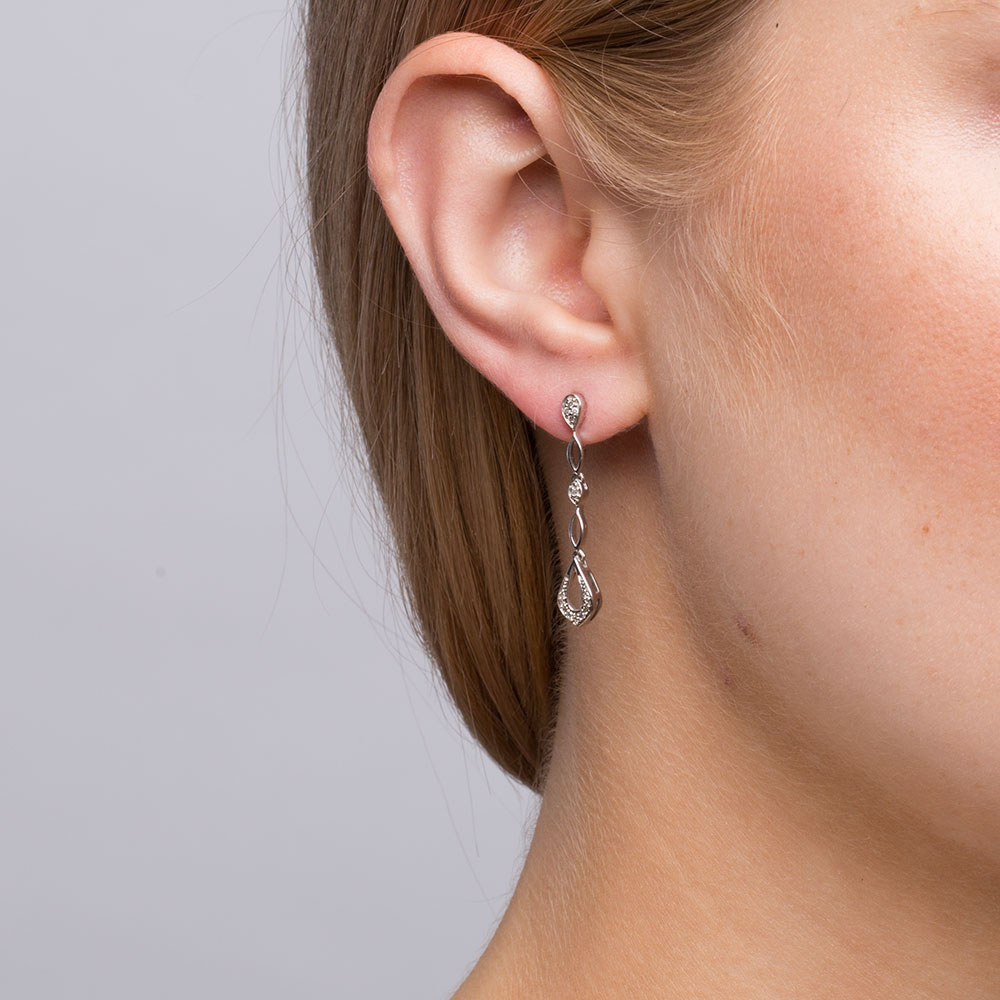 Drop Earrings with Diamonds in Sterling Silver
