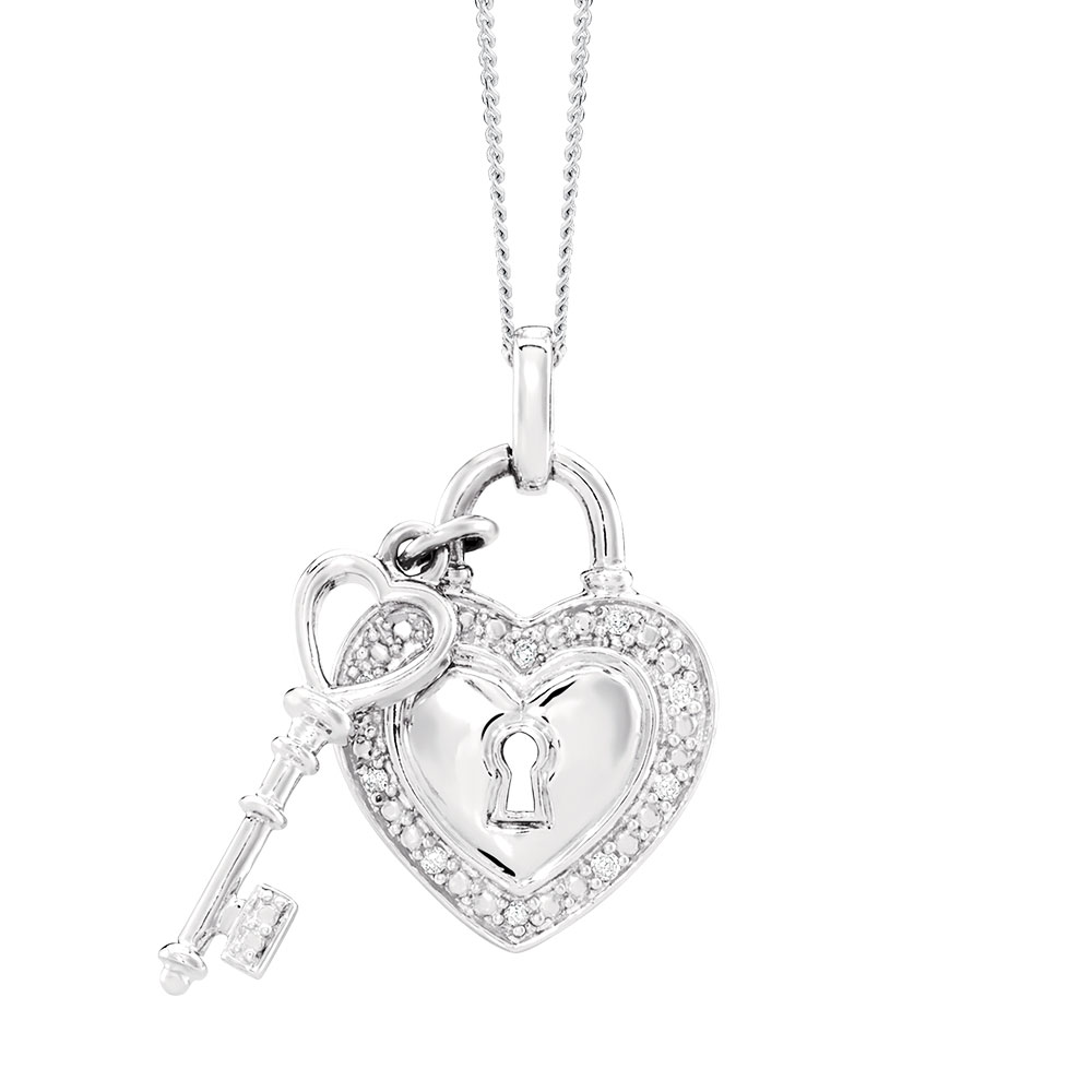 Heart Padlock Pendant with Cubic Zirconias in Sterling Silver