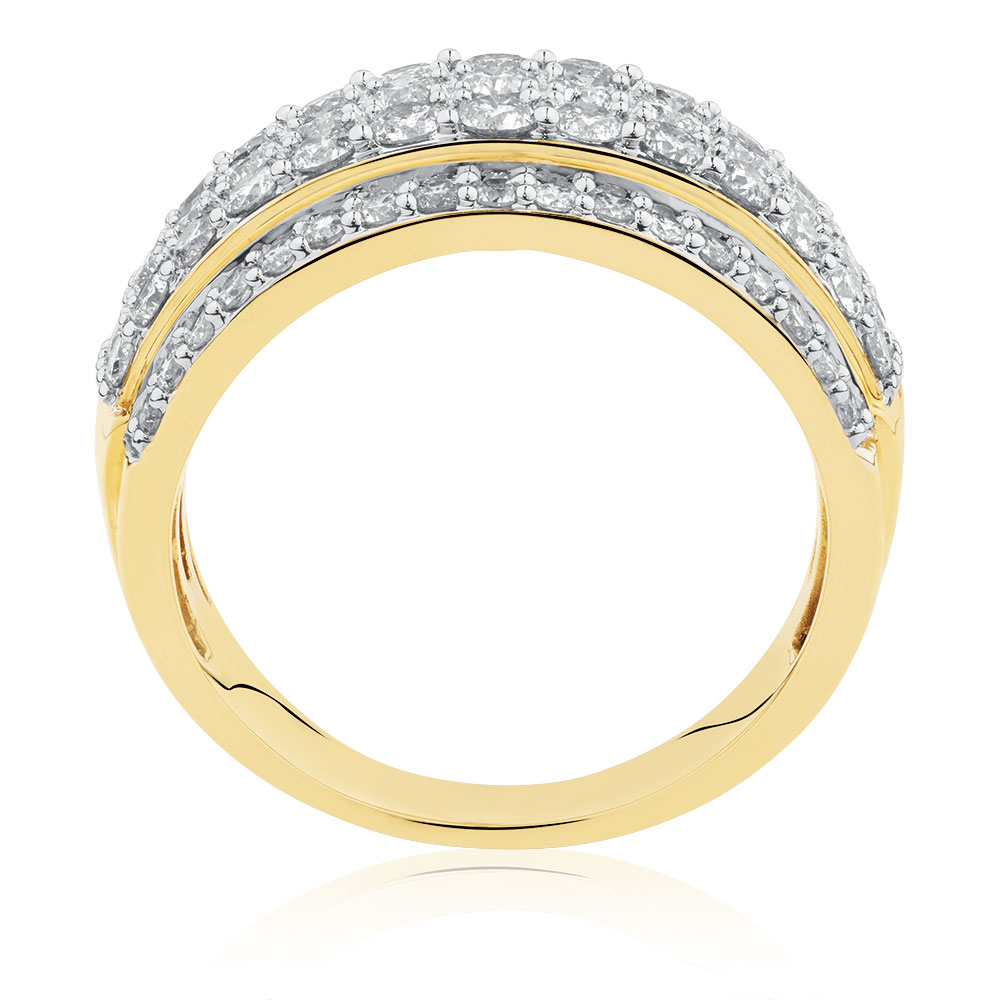 Five Row Ring with 1 3/4 Carat TW of Diamonds in 14ct Yellow Gold