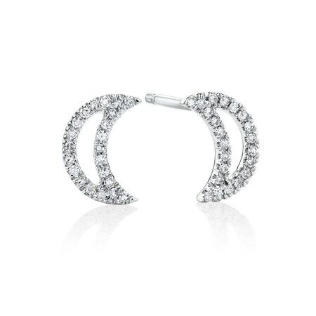 Half Moon Stud Earrings With Diamonds In 10kt White Gold Half Moon Stud Earrings With Diamonds In 10kt White Gold