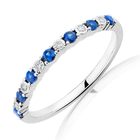 Created Sapphire Stacker Ring With Diamonds In Sterling Silver Created Sapphire Stacker Ring With Diamonds In Sterling Silver