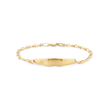 14cm (6") Baby Identity Bracelet with a Pink Cubic Zirconia in 10kt Yellow Gold