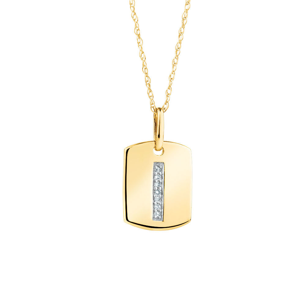 "I" Initial Rectangular Pendant With Diamonds In 10ct Yellow Gold