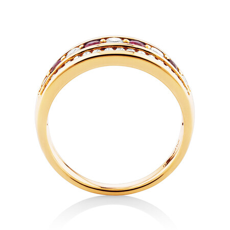 3 Row Ring with Ruby & 0.50 Carat TW of Diamonds in 14kt of Yellow Gold 3 Row Ring with Ruby & 0.50 Carat TW of Diamonds in 14kt of Yellow Gold