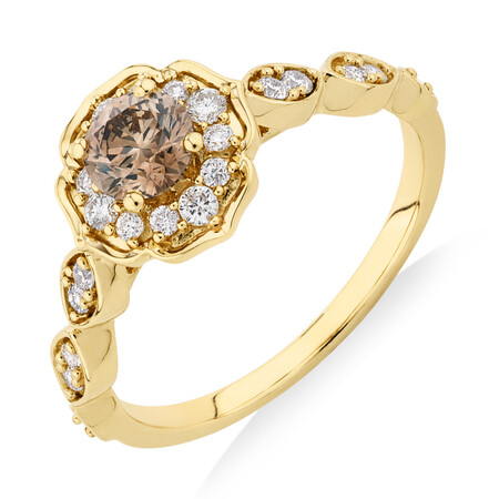 Evermore Engagement Ring with 0.75 Carat TW of Brown & White Diamonds in 14ct Yellow Gold