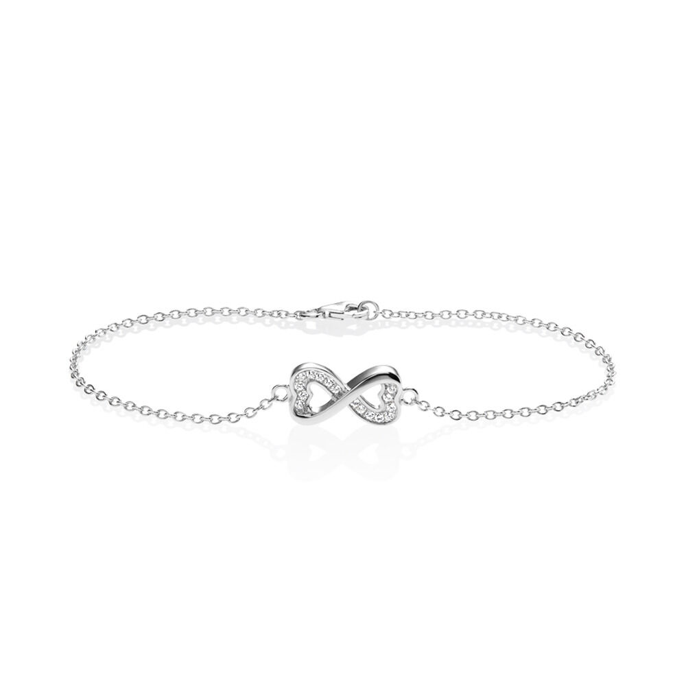 Infinity Bracelet with White Cubic Zirconia in Sterling Silver
