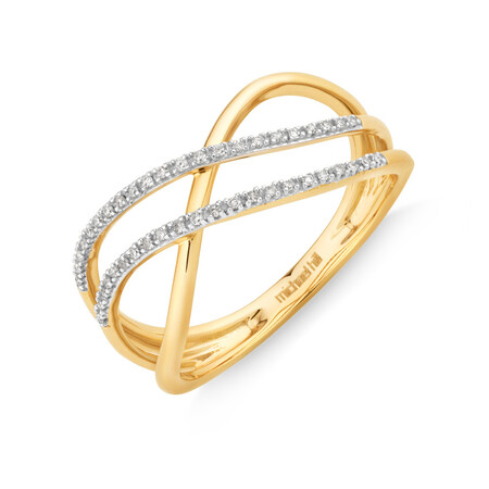 Crossover Ring with Diamonds in 10kt Yellow Gold