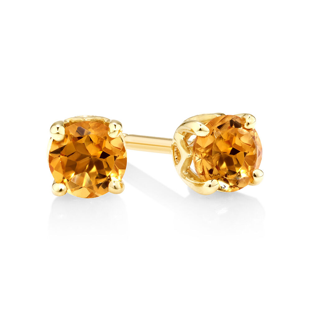 4mm Stud Earrings with Citrine in 10ct Yellow Gold