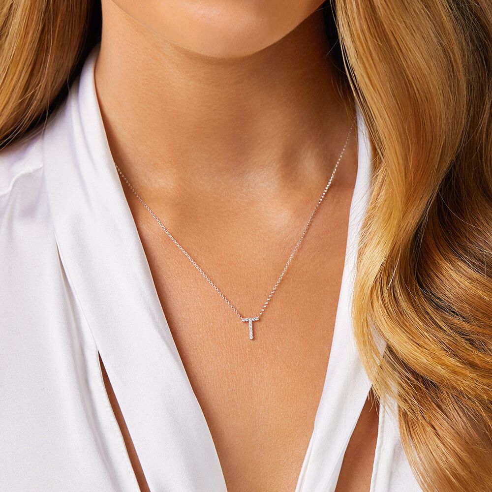 T Initial Necklace with 0.10 Carat TW 