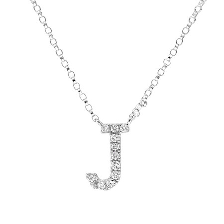 J' Initial necklace with 0.10 Carat TW of Diamonds in 10ct White Gold