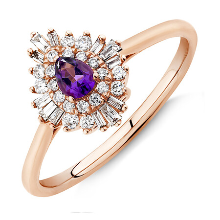 Ballerina Ring with Amethyst & 0.25 Carat TW of Diamonds in 10ct Rose Gold