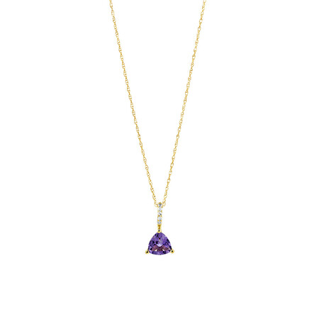 Drop Pendant with Amethyst & Diamonds in 10kt Yellow Gold