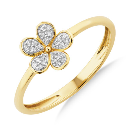 Flower Ring with Diamonds in 10kt Yellow Gold