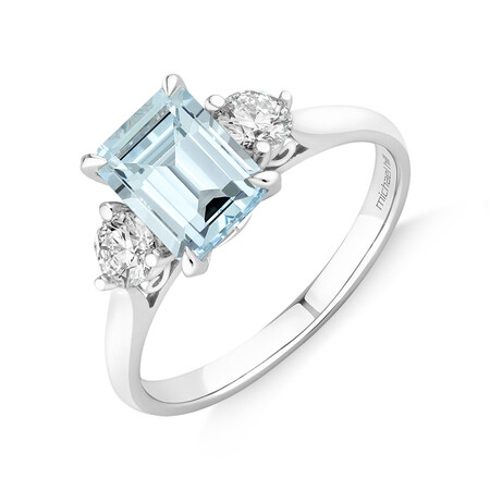 Ring with Aquamarine & .40 Carat TW of Diamonds in 10kt White Gold