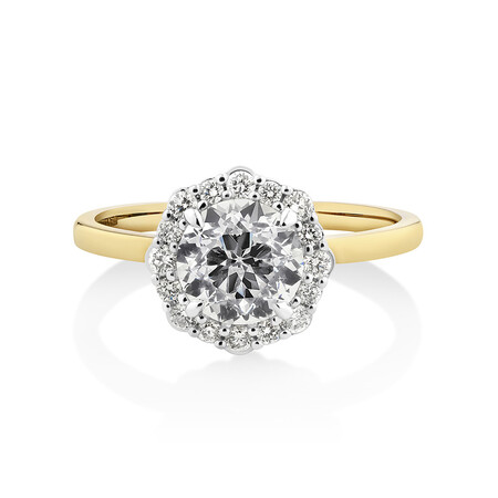 Southern Star Halo Engagement Ring with 1.45 Carat TW of Diamonds in 18kt Yellow & White Gold