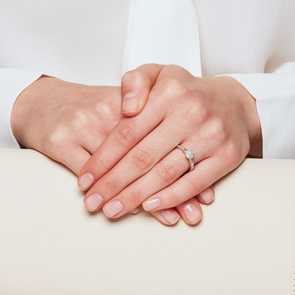 Promise Ring with Diamonds in 10ct White & Yellow Gold