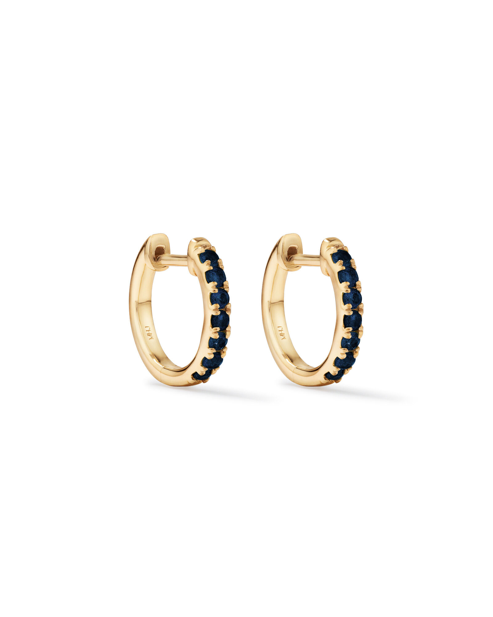 WATERPROOF GOLD SAPPHIRE STUD HUGGIE HOOP EARRING