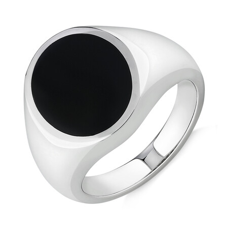 Oval Signet Ring with Onyx in Sterling Silver