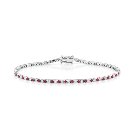 Tennis Bracelet with Natural Ruby & 1 Carat TW of Diamonds in 10kt White Gold