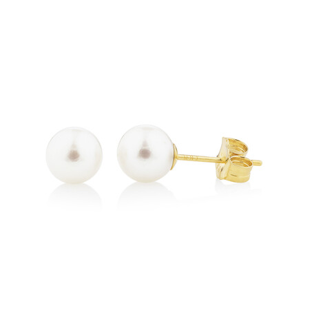 Stud Earrings with 6mm Round Cultured Freshwater Pearl in 10kt Yellow Gold Stud Earrings with 6mm Round Cultured Freshwater Pearl in 10kt Yellow Gold