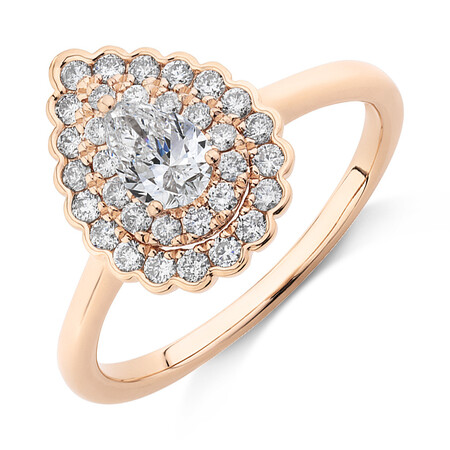 Evermore Halo Engagement Ring with 0.75 Carat TW of Diamonds in 14ct Rose Gold