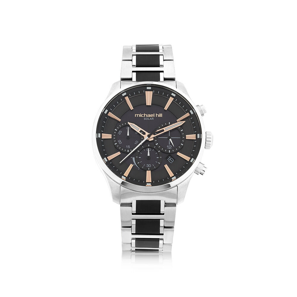 Solar Powered Men s Watch with Black Tone in Stainless Steel