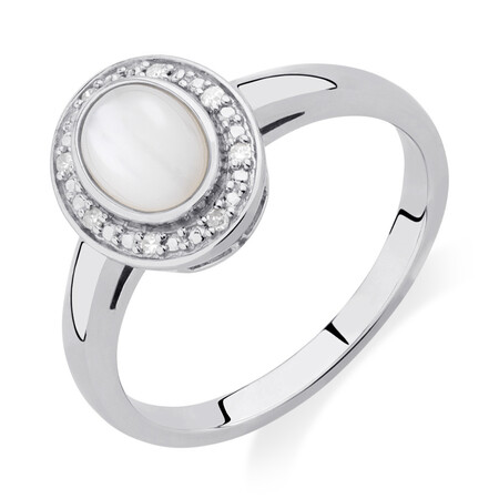 Halo Ring with Mother of Pearl & Diamonds in Sterling SIlver