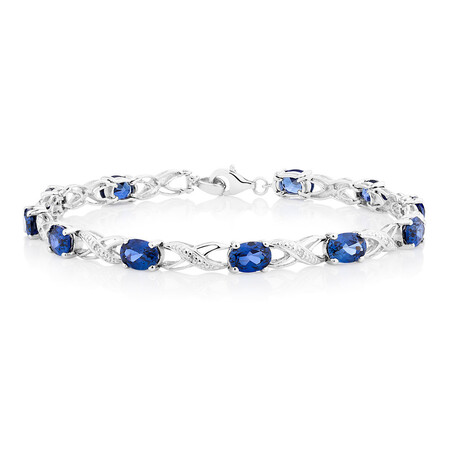 Bracelet with Laboratory Created Sapphires & Natural Diamonds in Sterling Silver