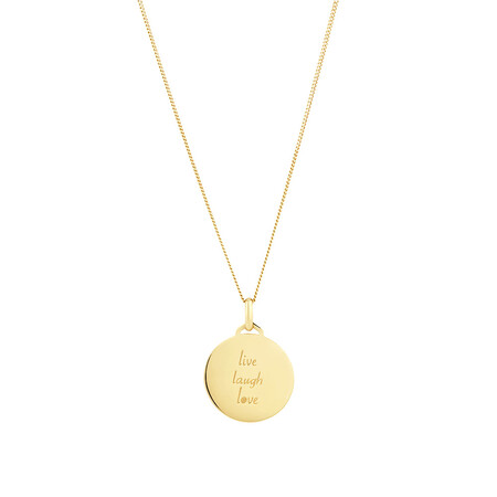 Live, Laugh, Love' Disc Pendant in 10ct Yellow Gold