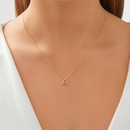 "A" Initial Necklace with 0.10 Carat TW of Diamonds in 10kt Yellow Gold "A" Initial Necklace with 0.10 Carat TW of Diamonds in 10kt Yellow Gold
